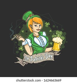 saint patrick irish lady beer and cigarette