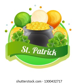 saint patrick label with balloon and coin