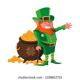 saint patrick lemprechaun with treasure cauldron