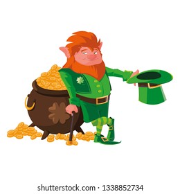 saint patrick lemprechaun with treasure cauldron