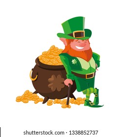 saint patrick lemprechaun with treasure cauldron