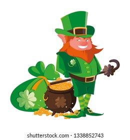 saint patrick lemprechaun with treasure cauldron
