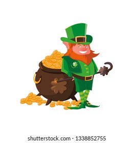 saint patrick lemprechaun with treasure cauldron