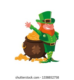 saint patrick lemprechaun with treasure cauldron