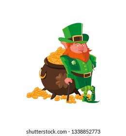 saint patrick lemprechaun with treasure cauldron
