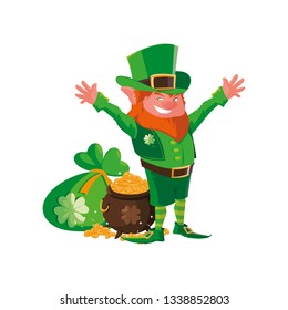 saint patrick lemprechaun with treasure cauldron