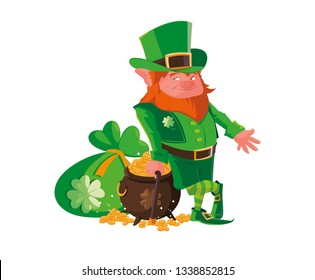 saint patrick lemprechaun with treasure cauldron