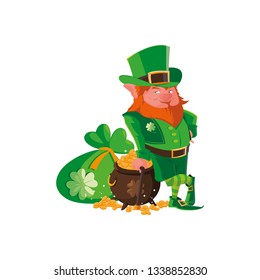 saint patrick lemprechaun with treasure cauldron