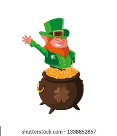 saint patrick lemprechaun with treasure cauldron