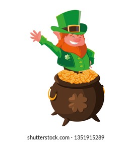 saint patrick lemprechaun with treasure cauldron