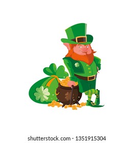 saint patrick lemprechaun with treasure cauldron