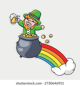 San Patricio, el duende con el oro en el arco iris, ilustración EPS