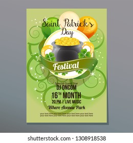 saint patrick party poster coin and shamrock