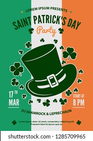 Saint Patrick party poster design, 17 March celebration invitation. Vector illustration