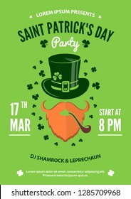 Saint Patrick party poster design, 17 March celebration invitation. Vector illustration