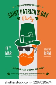 Saint Patrick party poster design, 17 March celebration invitation. Vector illustration