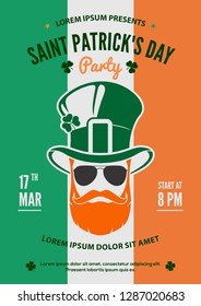 Saint Patrick party poster design, 17 March celebration invitation. Vector illustration