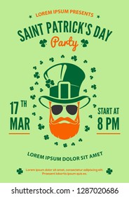 Saint Patrick party poster design, 17 March celebration invitation. Vector illustration