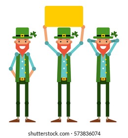 Saint Patrick. People dressed as the main character for the Irish holiday in March. Vector illustration isolated on white background.