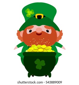 Saint Patrick with pot of gold. Postcard for St. Patrick's day