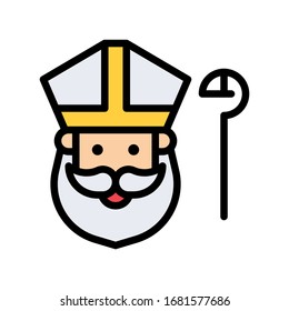 Saint Patrick related beard saint Patrick face with hat and stick vector with editable stroke