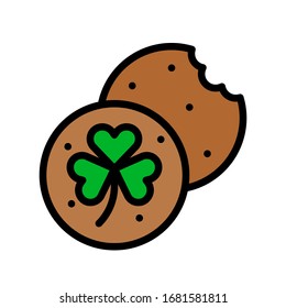 Saint Patrick related biscuits with clover flower vector with editable stroke