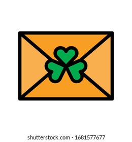 Saint Patrick related clover flower on letter or envelope vector with editable stroke
