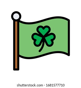 Saint Patrick related clover flower on saint Patrick flag vector with editable stroke