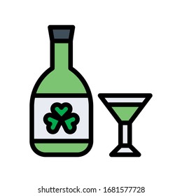 Saint Patrick related clover flower on beer bottle with glass vector with editable stroke