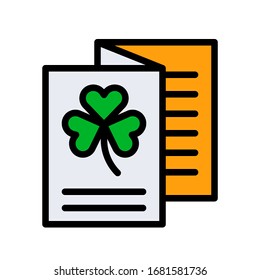 Saint Patrick related clover flower on menu card vector with editable stroke