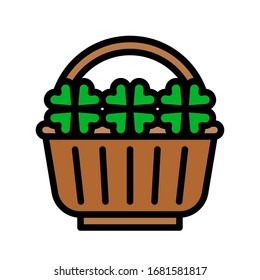 Saint Patrick related clover flower pot or basket vector with editable stroke