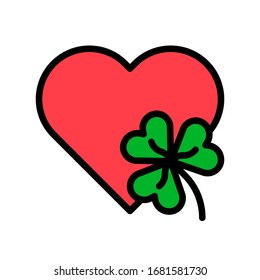 Saint Patrick related heart with clover flower vector with editable stroke