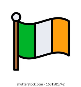 Saint Patrick related Ireland flag with stick vector with editable stroke