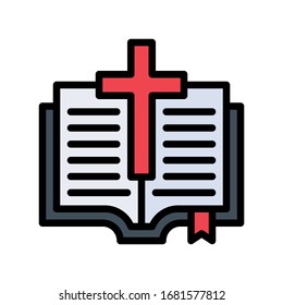 Saint Patrick verwandte ein offenes Buch mit 
Kirchenkreuz und Bänder-Vektorillustration mit bearbeitetem Strich