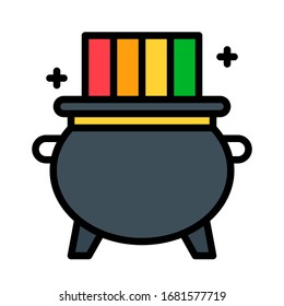 Saint Patrick related rainbow magic pot vector with editable stroke
