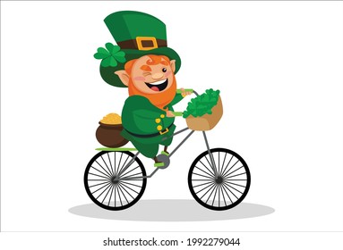 Saint Patrick is riding a cycle. Vector graphic illustration. Individually on a white background.