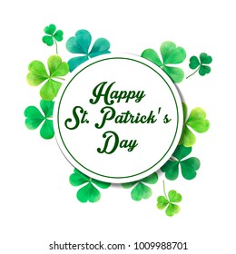 Saint Patrick s day card with shamrock. Abstract carpet of grass. Ireland symbol of lucky ornament. Design with clover leaves for decor card, web site, wrapping, textile