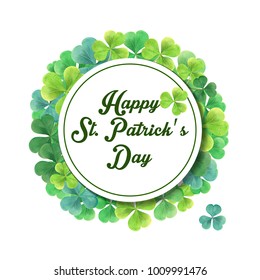 Saint Patrick s day card with shamrock. Abstract carpet of grass. Ireland symbol of lucky ornament. Design with clover leaves for decor card, web site, wrapping, textile