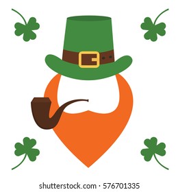 Saint Patrick s Day character leprechaun with green hat, red beard, smoking pipe isolated