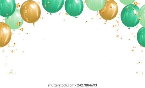 Banner horizontal del día de San Patricio con globos y confeti. fiesta de vacaciones, saludo