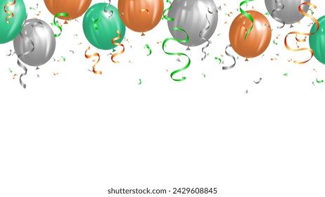 Saint Patrick s Day horizontal banner with irish colored balloons and confetti. spring