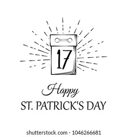 Saint Patrick s Day. March 17 calendar icon. Greeting card. Irish holiday. Vector illustration.