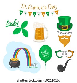 Saint Patrick s day symbols. Vector icon set. National Irish holiday.
