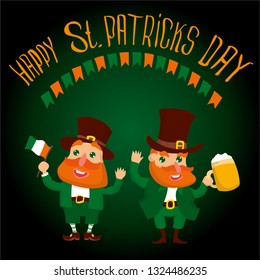 Saint Patrick 's Day. Template with funny Leprechaun. Vector illustration. Idea for banner, poster, card, postcard and printable.