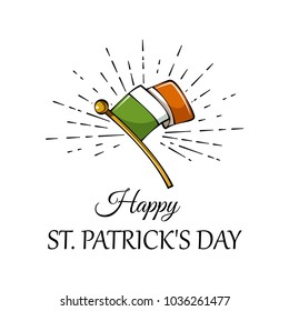 Saint Patrick s Day. Vector holiday concept with Irish national flag in beams.