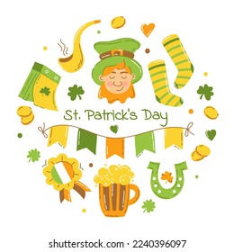 Saint Patrick set of vector elements for the holiday Vector illustration flat style