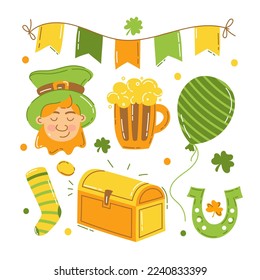 Saint Patrick set of vector elements for the holiday Vector illustration flat style
