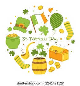 Saint Patrick set of vector elements for the holiday Vector illustration flat style