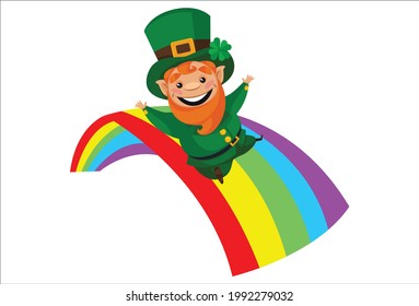 Saint Patrick is sliding. Vector graphic illustration. Individually on a white background.