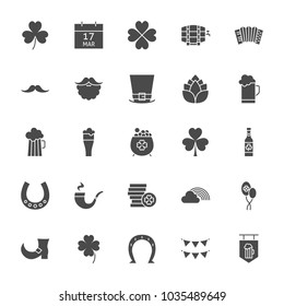 Saint Patrick Solid Web Icons. Vector Set of Seasonal Holiday Glyphs.